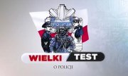 flaga Polski, gwiazda policyjna i napis test o  Policji