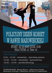 Plakat z policjantką walczącą.