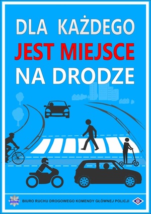napis dla każdego jest miejsce na drodze, przejscie dla pieszych, samochód, motor, pieszy