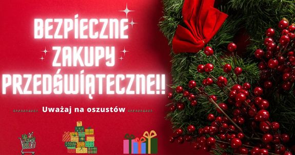 Kartka świąteczna z napisem bezpieczne zakupy przedświąteczne.