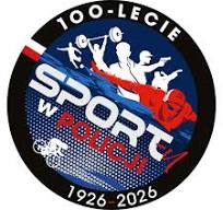 Logo 100-lecia sportu w Policji, ikony osób ćwiczących.